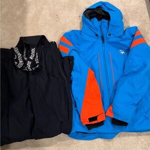 Rossignol Blue and Orange Ski Jacket with Black Pants